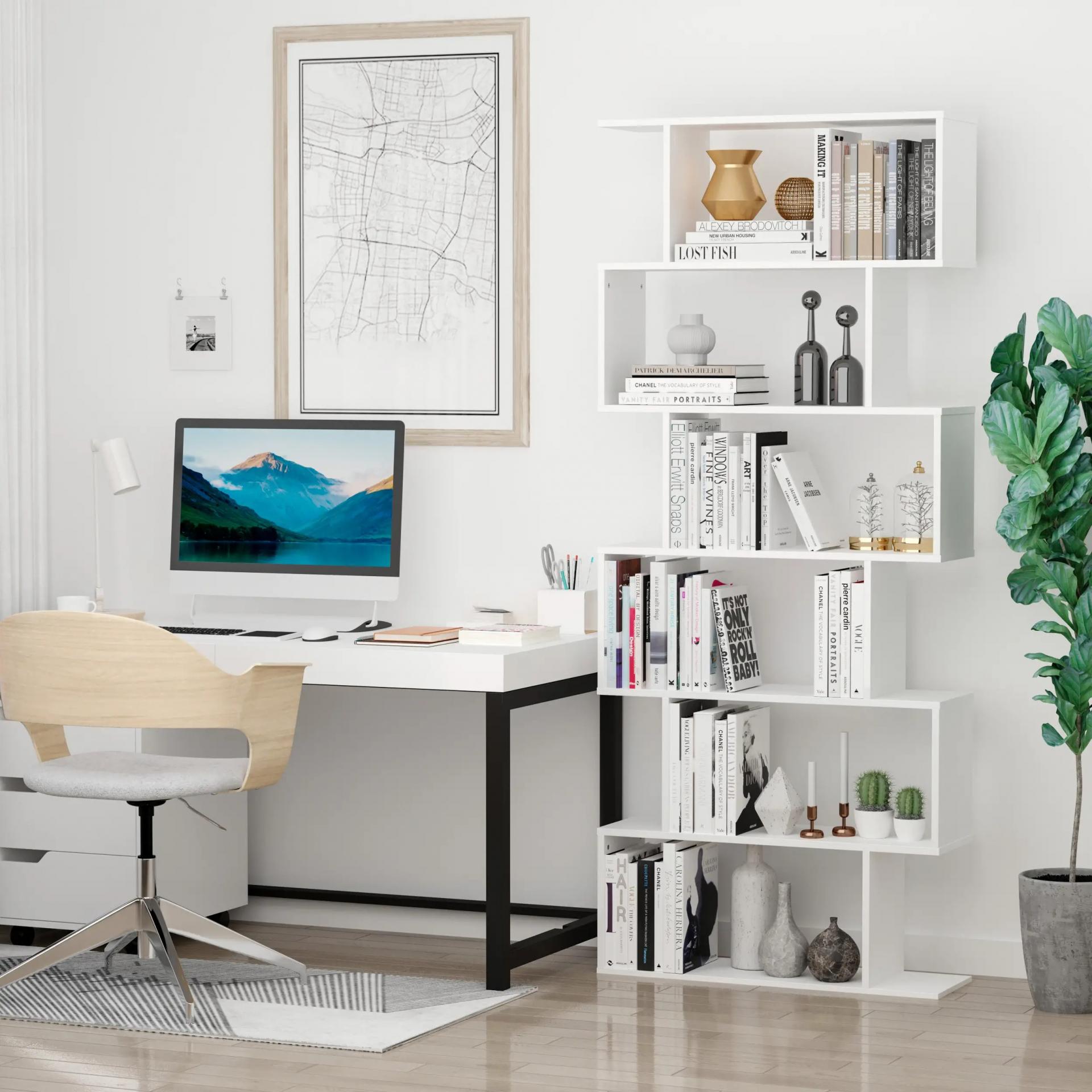 Estanteria Libreria 6 Estantes Madera Forma S 80x24x191 cm Estantes Color Blanco