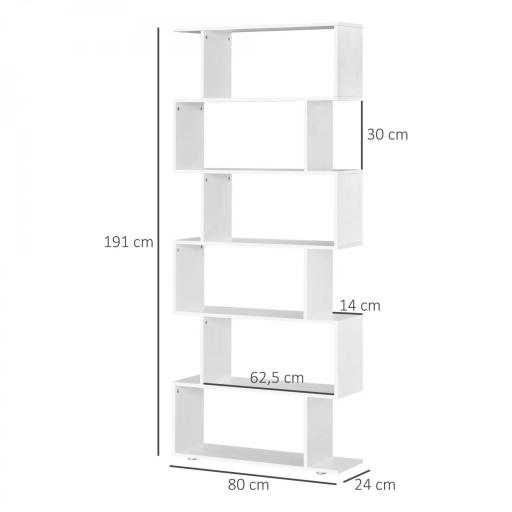 Estanteria Libreria 6 Estantes Madera Forma S 80x24x191 cm Estantes Color Blanco [1]