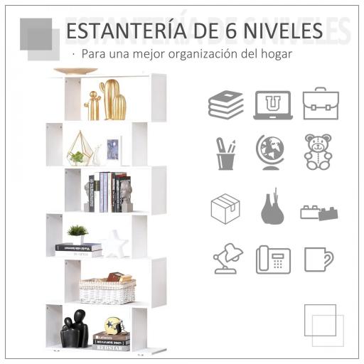 Estanteria Libreria 6 Estantes Madera Forma S 80x24x191 cm Estantes Color Blanco [3]