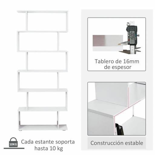 Estanteria Libreria 6 Estantes Madera Forma S 80x24x191 cm Estantes Color Blanco [6]