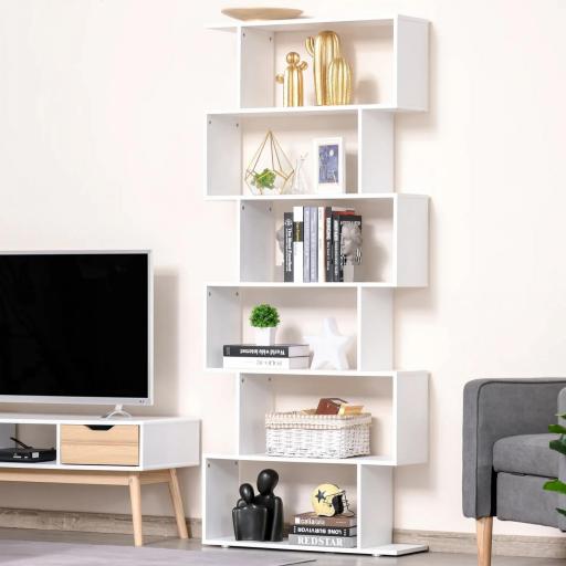 Estanteria Libreria 6 Estantes Madera Forma S 80x24x191 cm Estantes Color Blanco [4]