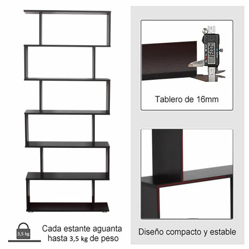 Estantería Librera 6 Estantes Madera Forma S 80x24x191 cm Estantes Color Negro [4]