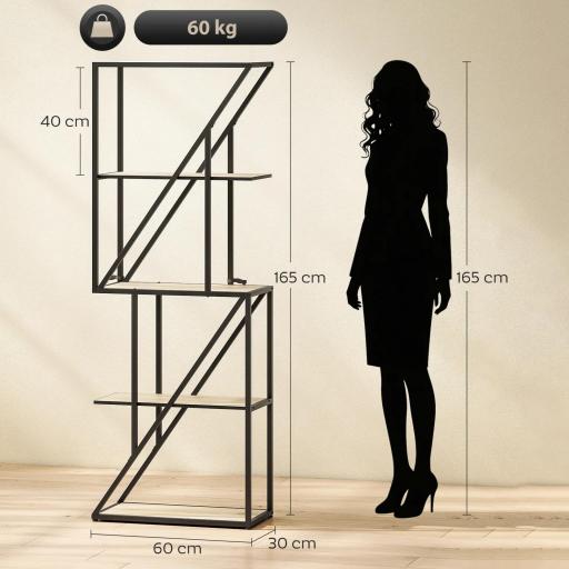 Librería de 5 Niveles Estantería para Libros Industrial con Estantes Abiertos y Marco de Acero 60x30x165 cm Roble [1]