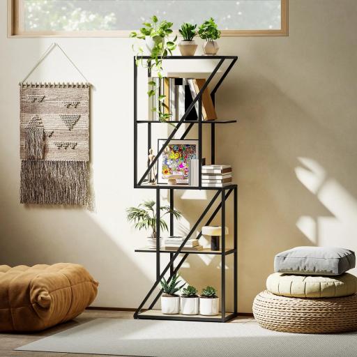 Librería de 5 Niveles Estantería para Libros Industrial con Estantes Abiertos y Marco de Acero 60x30x165 cm Roble [7]