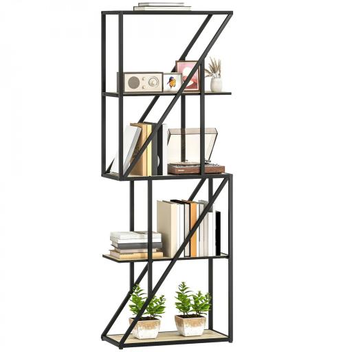 Librería de 5 Niveles Estantería para Libros Industrial con Estantes Abiertos y Marco de Acero 60x30x165 cm Roble [9]