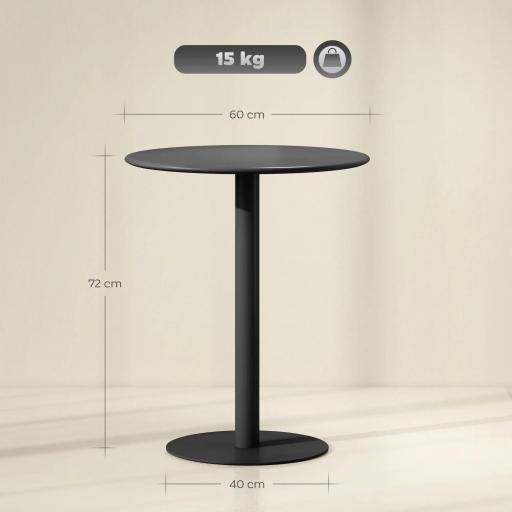 Mesa de Comedor Redonda para 2 Personas Mesa de Cocina de Acero para Interior y Exterior Ø60x72 cm Negro [1]
