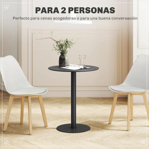 Mesa de Comedor Redonda para 2 Personas Mesa de Cocina de Acero para Interior y Exterior Ø60x72 cm Negro [2]