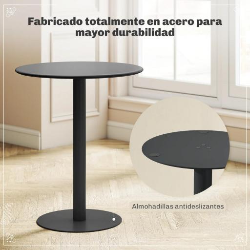 Mesa de Comedor Redonda para 2 Personas Mesa de Cocina de Acero para Interior y Exterior Ø60x72 cm Negro [3]