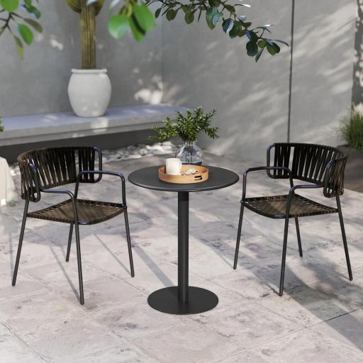 Mesa de Comedor Redonda para 2 Personas Mesa de Cocina de Acero para Interior y Exterior Ø60x72 cm Negro [7]