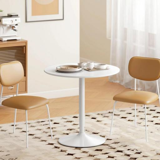 Mesa de Comedor Redonda Mesa de Cocina para 2 Personas con Base de Acero y Almohadilla Antideslizante Ø80x75 cm Blanco