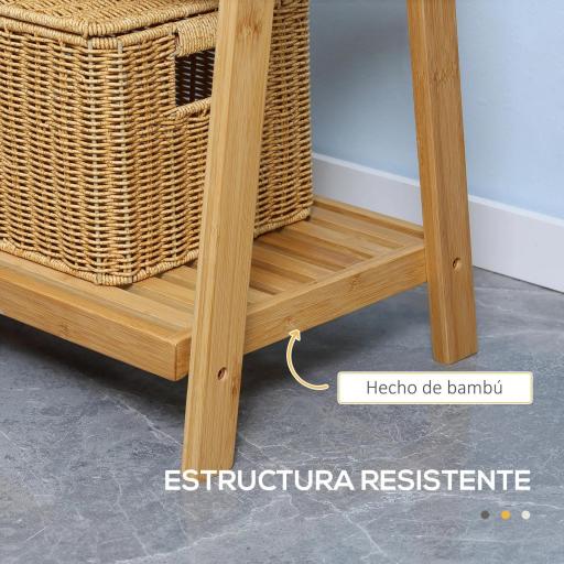 Toallero de Pie de Bambú con 3 Barras Tipo Escalera Plegable con 3 Estantes para Baño 53x30,5x152 cm Natural [5]