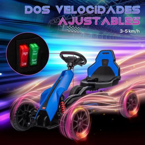 Kart Coche Eléctrico Infantil 12V de 3 a 8 Años Velocidad 3-5km/h y Cinturón de Seguridad 100x58x58,5cm Azul [4]