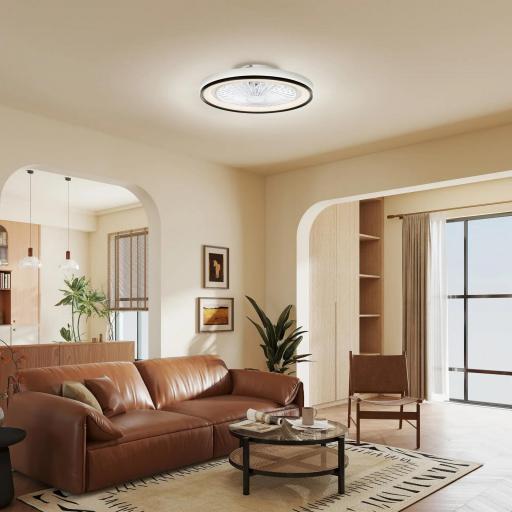 Ventilador de Techo con Iluminación RGB 6 Velocidades Motor Reversible y Control Remoto Potencia 48,5W Ø48x13 cm Blanco [3]