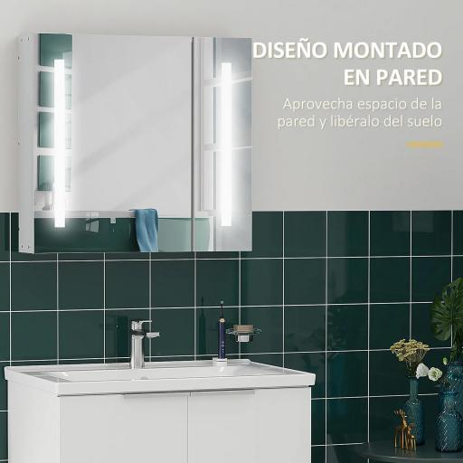 Armario con Espejo de Baño con Luz LED Mueble de Baño Colgante con Interruptor Táctil 70x15x65cm Blanco [2]