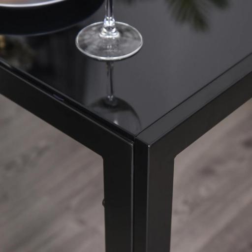 Conjunto de Comedor de Mesa y 4 Sillas 5 Piezas Mesa Rectangular de Vidrio Templado y Sillas Tapizadas en PU Negro [6]