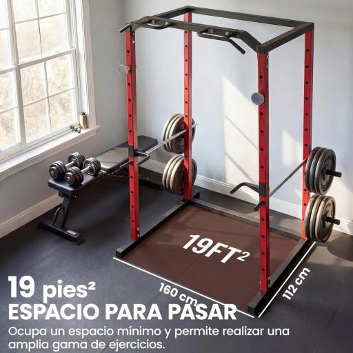 Jaula de Potencia Rack de Sentadillas con Barra Dominadas Estación de Fondos Ajustable para Casa Gimnasio Carga 460 kg [6]