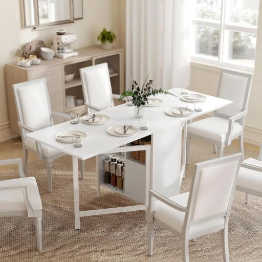 Mesa Plegable de Comedor con Alas Abatibles 4 Compartimentos 3 Formas para Cocina Salón 169x60x75 cm Blanco