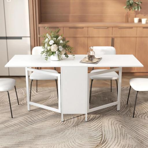 Mesa Plegable de Comedor con Alas Abatibles 4 Compartimentos 3 Formas para Cocina Salón 169x60x75 cm Blanco [7]