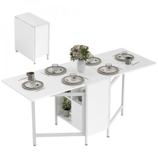 Mesa Plegable de Comedor con Alas Abatibles 4 Compartimentos 3 Formas para Cocina Salón 169x60x75 cm Blanco [8]