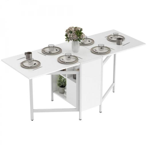 Mesa Plegable de Comedor con Alas Abatibles 4 Compartimentos 3 Formas para Cocina Salón 169x60x75 cm Blanco [9]