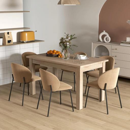 Mesa de Comedor Rectangular 140x80 cm para 6 Personas Tablero Laminado de 30 mm y Patas Robustas Estilo Moderno Natural