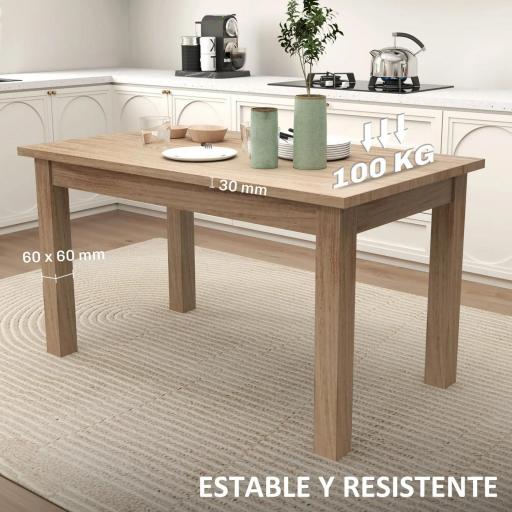 Mesa de Comedor Rectangular 140x80 cm para 6 Personas Tablero Laminado de 30 mm y Patas Robustas Estilo Moderno Natural [2]