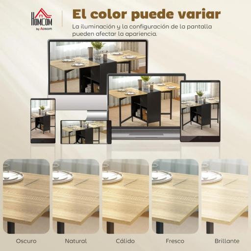 Mesa Plegable de Comedor con Alas Abatibles 4 Compartimentos 3 Formas para Cocina Salón 169x60x75 cm Natural Oscuro [1]