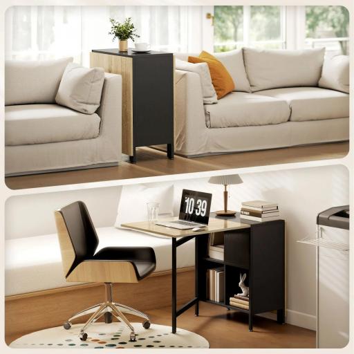 Mesa Plegable de Comedor con Alas Abatibles 4 Compartimentos 3 Formas para Cocina Salón 169x60x75 cm Natural Oscuro [5]