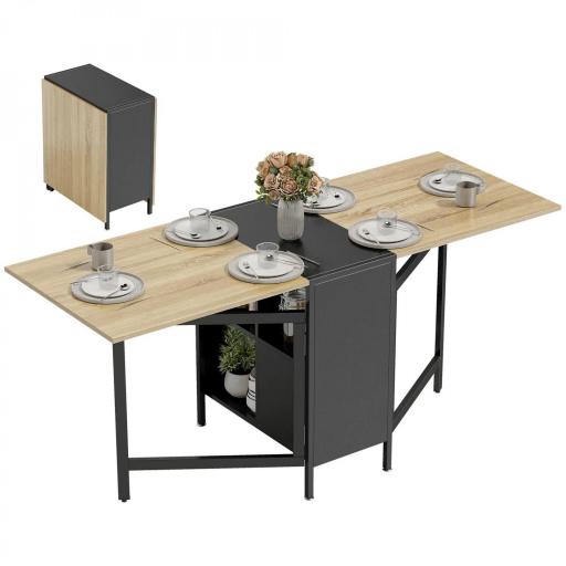 Mesa Plegable de Comedor con Alas Abatibles 4 Compartimentos 3 Formas para Cocina Salón 169x60x75 cm Natural Oscuro [8]