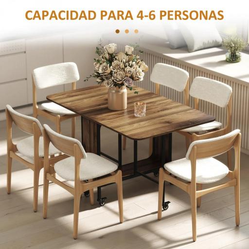 Mesa de Cocina Plegable con Ruedas Alas Abatibles y Estante Mesa Plegable para Salón 130x80x74 cm Marrón [7]