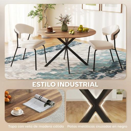 Mesa de Comedor Redonda para 4 Personas con Estructura de Acero Ø120x75 cm Marrón Oscuro [5]