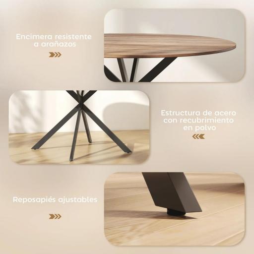 Mesa de Comedor Redonda para 4 Personas con Estructura de Acero Ø120x75 cm Marrón Oscuro [2]