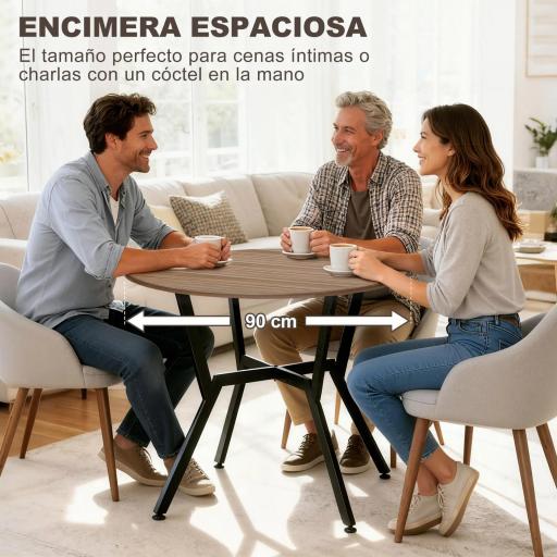 Mesa de Comedor Redonda de Estilo Industrial con Encimera de Madera y Marco de Acero Ø90x76 cm Marrón [5]