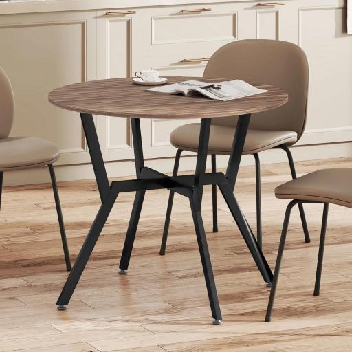 Mesa de Comedor Redonda de Estilo Industrial con Encimera de Madera y Marco de Acero Ø90x76 cm Marrón [4]