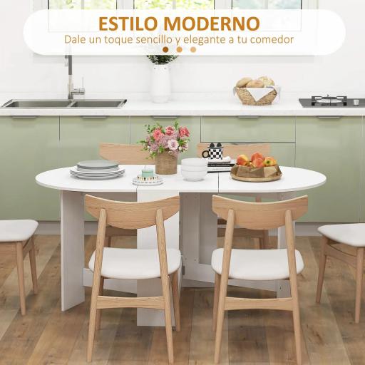 Mesa de Cocina Plegable con Alas Abatibles Mesa Multifuncional de Estilo Moderno de Forma Ovalada 163x80x75 cm Blanco [3]