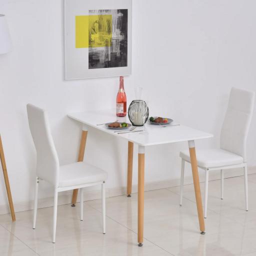 Mesa de Comedor Estilo Nórdico Mesa de Cocina con Patas de Madera de Haya Estructura de Metal 120x60x75 cm Blanco