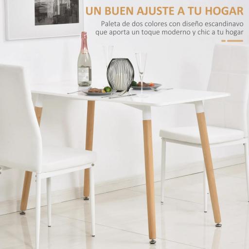 Mesa de Comedor Estilo Nórdico Mesa de Cocina con Patas de Madera de Haya Estructura de Metal 120x60x75 cm Blanco [4]