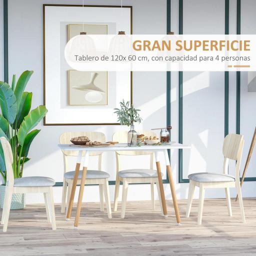 Mesa de Comedor Estilo Nórdico Mesa de Cocina con Patas de Madera de Haya Estructura de Metal 120x60x75 cm Blanco [3]