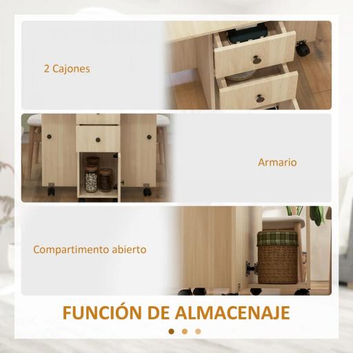 Mesa Plegable con Ruedas y Alas Abatibles Mesa Auxiliar Multifuncional con Almacenaje 120x60x76,5 cm Natural [2]