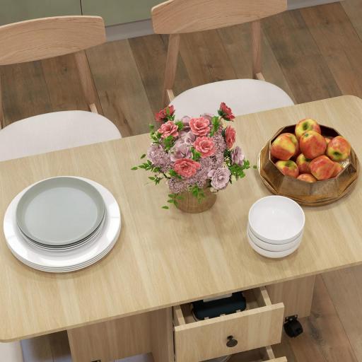 Mesa Plegable con Ruedas y Alas Abatibles Mesa Auxiliar Multifuncional con Almacenaje 120x60x76,5 cm Natural [6]