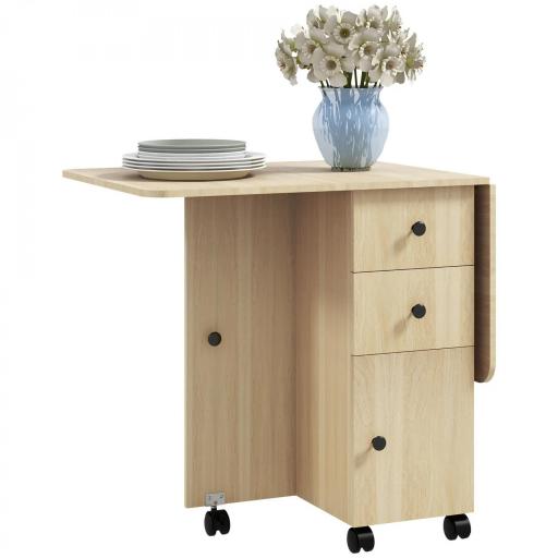 Mesa Plegable con Ruedas y Alas Abatibles Mesa Auxiliar Multifuncional con Almacenaje 120x60x76,5 cm Natural [8]