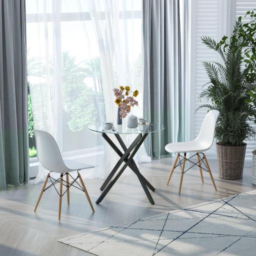 Mesa de Comedor Redonda con Encimera de Cristal Templado Transparente y Patas Cruzadas de Metal Mesa de Centro Moderna para Salón Ø80x75 cm Negroo [6]