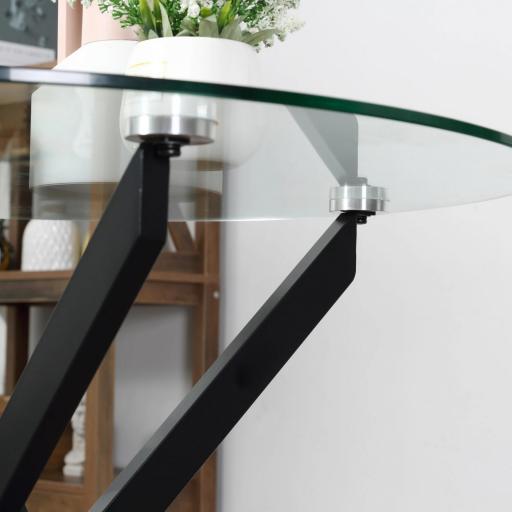 Mesa de Comedor Redonda con Encimera de Cristal Templado Transparente y Patas Cruzadas de Metal Mesa de Centro Moderna para Salón Ø80x75 cm Negroo [7]