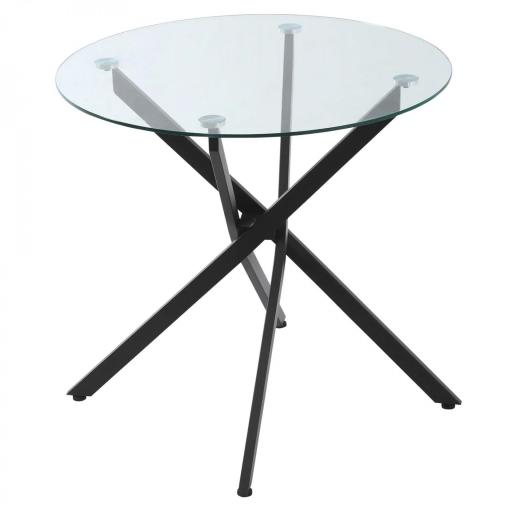 Mesa de Comedor Redonda con Encimera de Cristal Templado Transparente y Patas Cruzadas de Metal Mesa de Centro Moderna para Salón Ø80x75 cm Negroo [8]