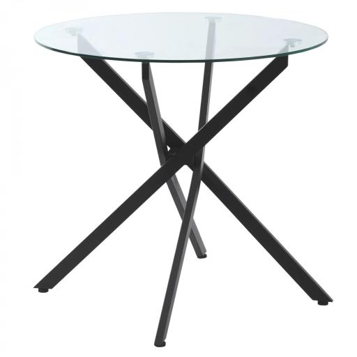 Mesa de Comedor Redonda con Encimera de Cristal Templado Transparente y Patas Cruzadas de Metal Mesa de Centro Moderna para Salón Ø80x75 cm Negroo [9]