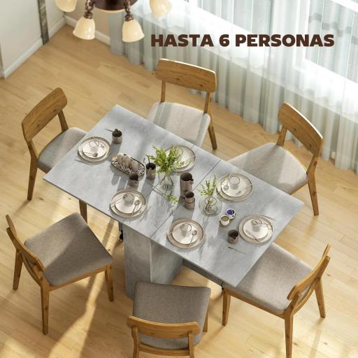 Mesa de Cocina Plegable con Ruedas 2 Estantes de Almacenaje y 2 Alas Abatibles Estilo Moderno 75x140x74 cm Gris Cemento [3]