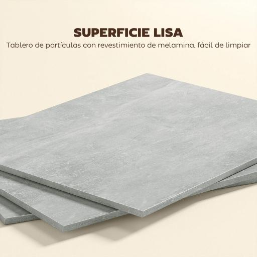 Mesa de Cocina Plegable con Ruedas 2 Estantes de Almacenaje y 2 Alas Abatibles Estilo Moderno 75x140x74 cm Gris Cemento [5]