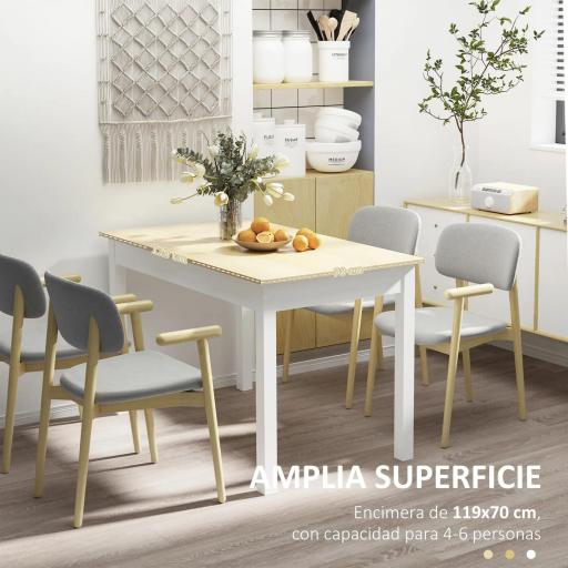 Mesa para 4-6 Personas para Comedor Cocina Salón de Melamina de Madera de Estilo Moderno 119x70x75 cm Roble y Blanco [7]