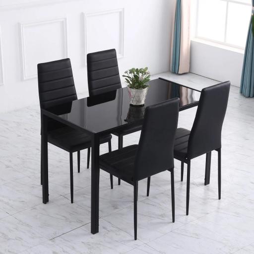 Mesa de Cocina de Cristal para 4-6 Personas con Patas de Metal Multifuncional para Cocina Salón 120x60x75 cm Negro [2]