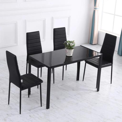 Mesa de Cocina de Cristal para 4-6 Personas con Patas de Metal Multifuncional para Cocina Salón 120x60x75 cm Negro [3]